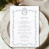 Modern Classic French Frame Wedding Dusty Blue Menükarte
