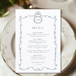 Modern Classic French Frame Wedding Dusty Blue Menükarte