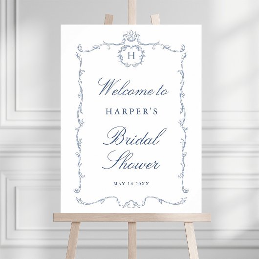Modern Classic French Frame Wedding Dusty Blue Poster