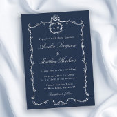 Modern Classic French Frame Wedding Navy Blue Einladung