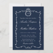 Modern Classic French Frame Wedding Navy Blue Einladung (Vorderseite)