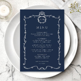 Modern Classic French Frame Wedding Navy Blue Menükarte