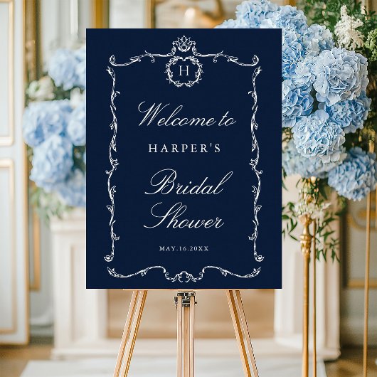 Modern Classic French Frame Wedding Navy Blue Poster