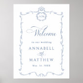 Modern Classic French Wedding Dusty Blue Welcome Poster (Vorne)