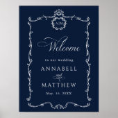 Modern Classic French Wedding Navy Blue Welcome Poster (Vorne)