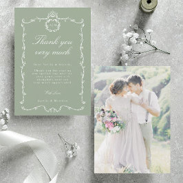 Modern Classic French Wedding Photo Sage Green Dankeskarte