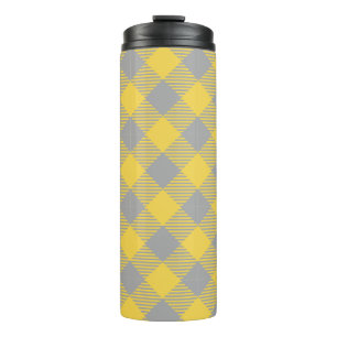 Modern Classic Grau & Gelb Kariert Thermosbecher