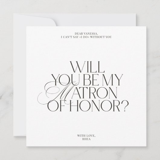 Modern Classic Matron of Honor Proposal Card Einladung (Vorderseite)