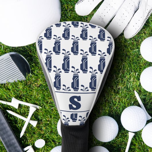 Modern Classic Monogramm Muster Golfbag Navy Blau Golf Headcover
