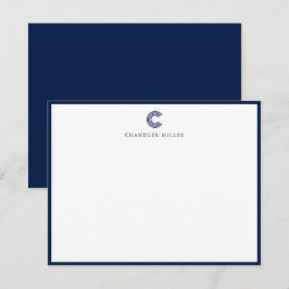 Modern Classic Navy Blue Border Custom Stationery Mitteilungskarte