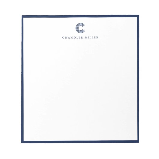 Modern Classic Navy Blue Border Custom Stationery Notizblock (Vorderseite)