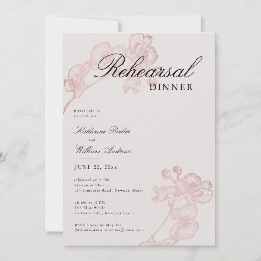 Modern Classic Orchideenfest 2 Proben Abendessen Einladung (Vorderseite)