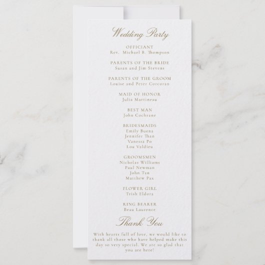 Modern Classic Pearl Gold Formal Wedding Program (Rückseite)