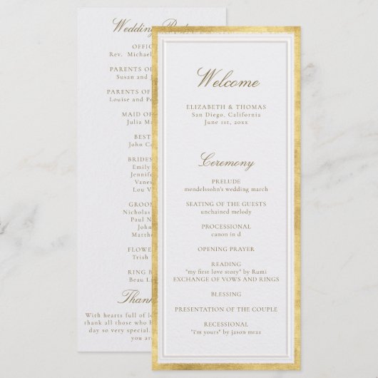 Modern Classic Pearl Gold Formal Wedding Program (Vorne/Hinten)