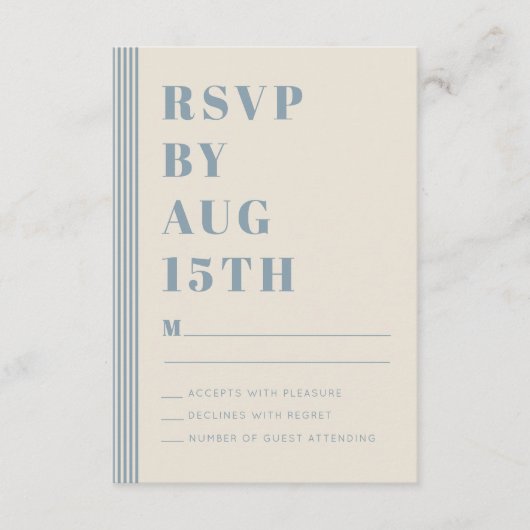 Modern Classic RSVP Blue Striped Wedding  Begleitkarte (Vorderseite)