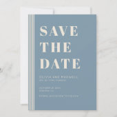 Modern Classic Save The Date Blue Striped Photo Einladung (Vorderseite)
