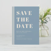 Modern Classic Save The Date Blue Striped Photo Einladung (Stehend Vorderseite)