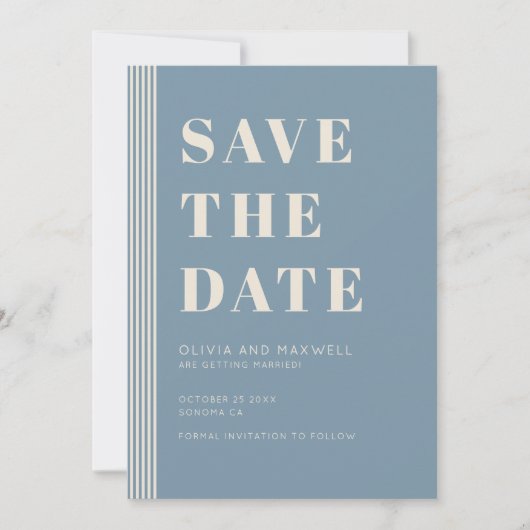 Modern Classic Save The Date Blue Striped Wedding  Einladung (Vorderseite)