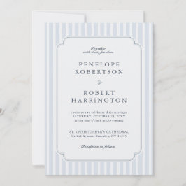 Modern Classic Stripes Dusty Blue QR Code Wedding  Einladung