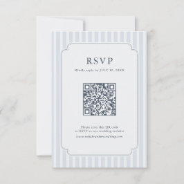 Modern Classic Stripes Dusty Blue Vintage QR Code RSVP Karte