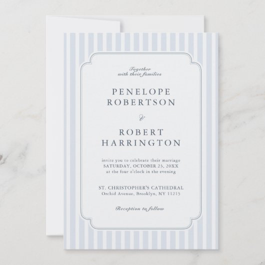 Modern Classic Stripes Dusty Blue Vintage Wedding Einladung (Vorderseite)