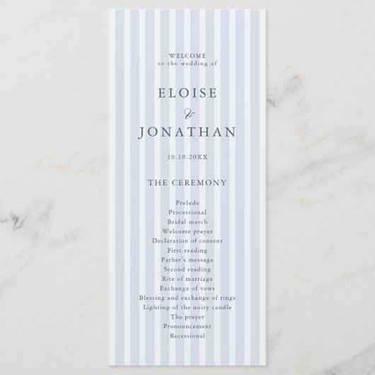 Modern Classic Stripes Dusty Blue Vintage Wedding Programm (Vorderseite)