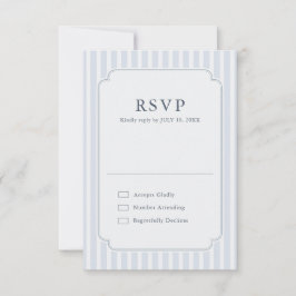 Modern Classic Stripes Dusty Blue Vintage Wedding RSVP Karte