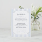 Modern Classic Stripes Dusty Blue Wedding Details Begleitkarte (Stehend Vorderseite)