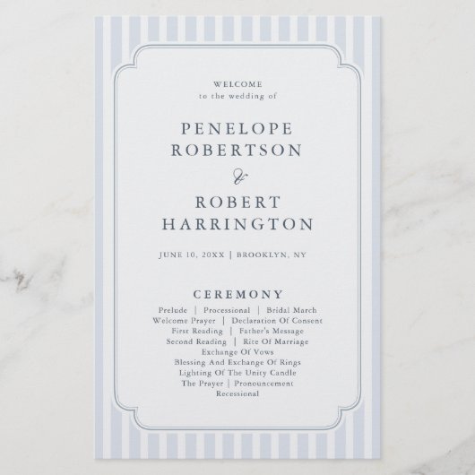 Modern Classic Stripes Dusty Blue Wedding Program (Vorderseite)