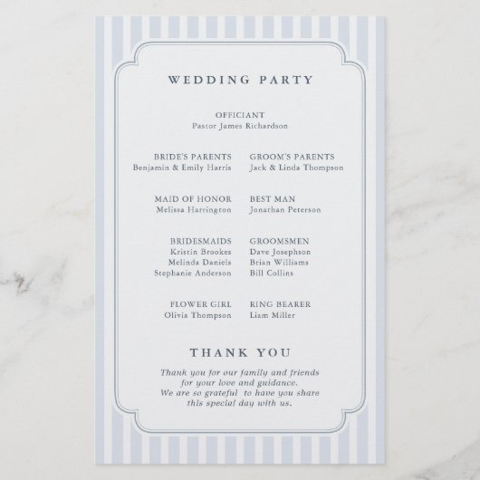 Modern Classic Stripes Dusty Blue Wedding Program (Rückseite)