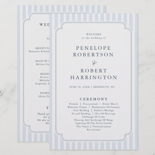 Modern Classic Stripes Dusty Blue Wedding Program (Vorne/Hinten)