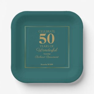 Modern Classic Türkis Gold Wunderbarer 50. Geburts Pappteller