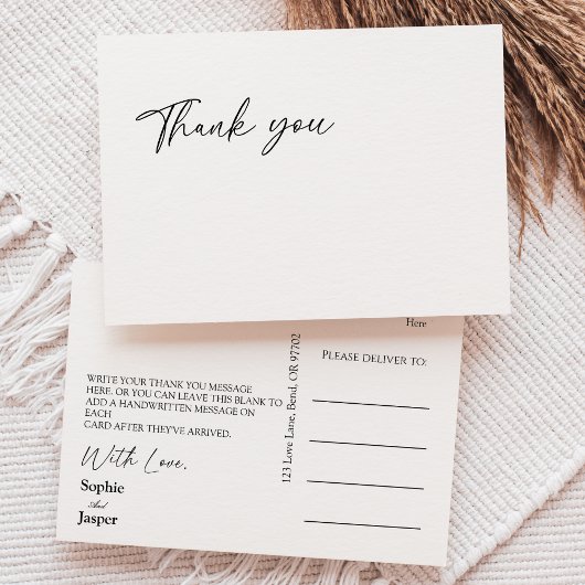 Modern Classic Wedding Thank You Postcard Postkarte
