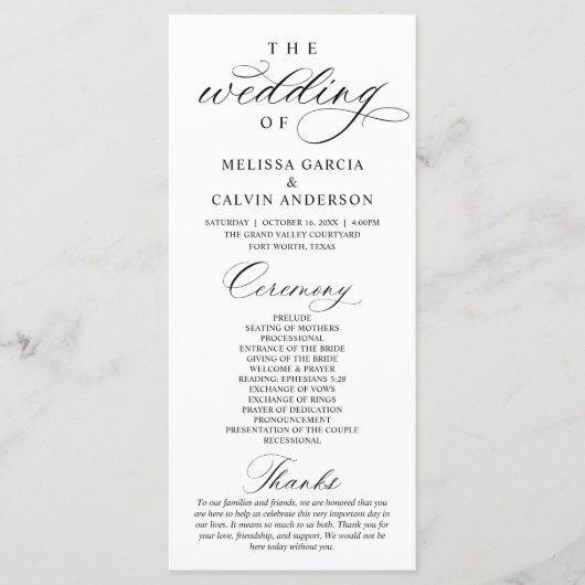 Modern Classy Elegant Wedding Ceremony Programm (Vorderseite)