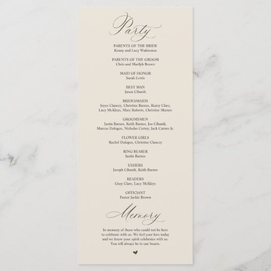 Modern Classy Elegant Wedding Ceremony Programm (Rückseite)