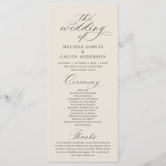 Modern Classy Elegant Wedding Ceremony Programm (Vorderseite)