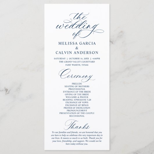 Modern Classy Elegant Wedding Ceremony Programm (Vorderseite)
