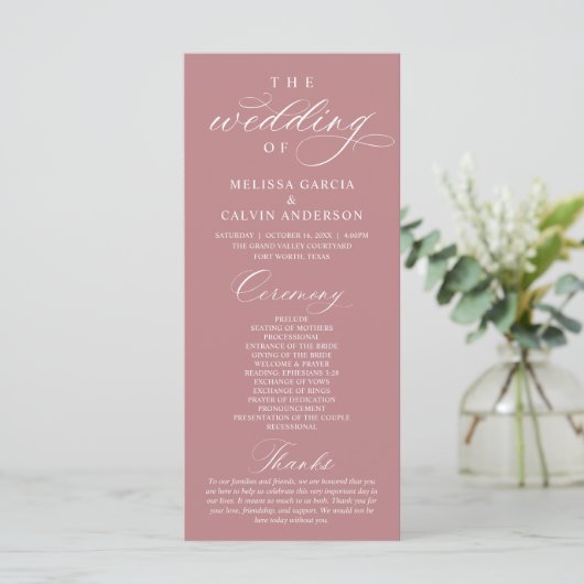 Modern Classy Elegant Wedding Ceremony Programm (Stehend Vorderseite)
