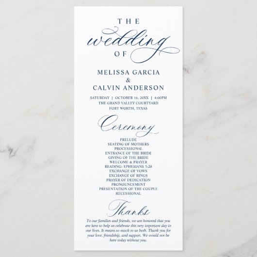 Modern Classy Elegant Wedding Ceremony Programm (Vorderseite)
