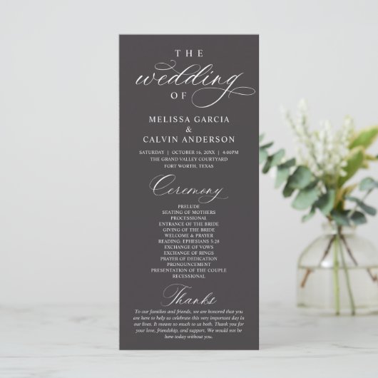 Modern Classy Elegant Wedding Ceremony Programm (Stehend Vorderseite)