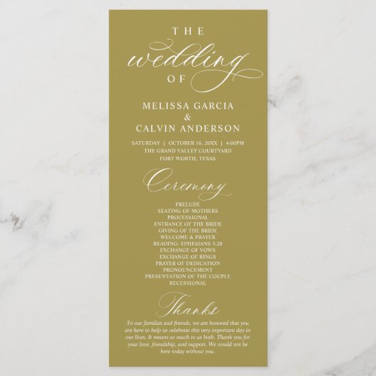 Modern Classy Elegant Wedding Ceremony Programm (Vorderseite)