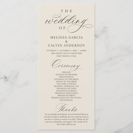 Modern Classy Elegant Wedding Ceremony Programm (Vorderseite)