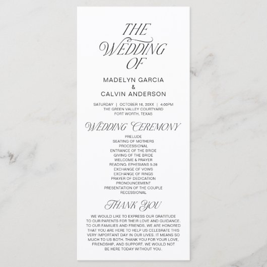 Modern Classy Wedding Ceremony Order Programm (Vorderseite)