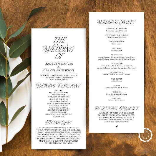 Modern Classy Wedding Ceremony Order Programm