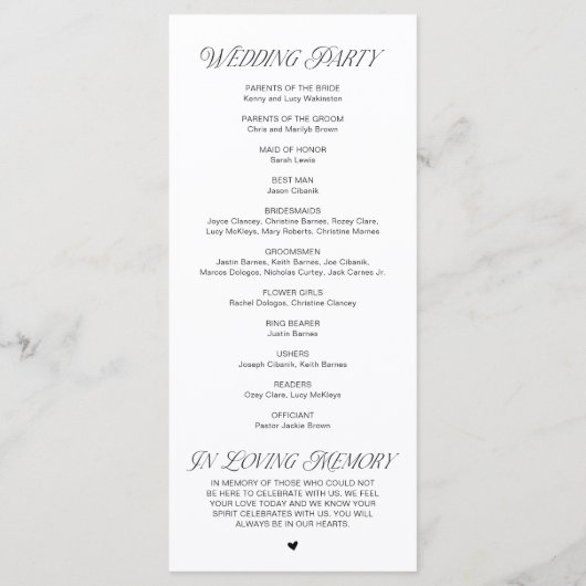 Modern Classy Wedding Ceremony Order Programm (Rückseite)