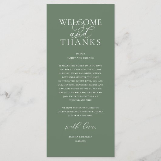 Modern Classy Wedding Reception Thank You Card Programm (Vorderseite)