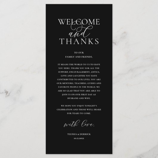 Modern Classy Wedding Reception Thank You Card Programm (Vorderseite)
