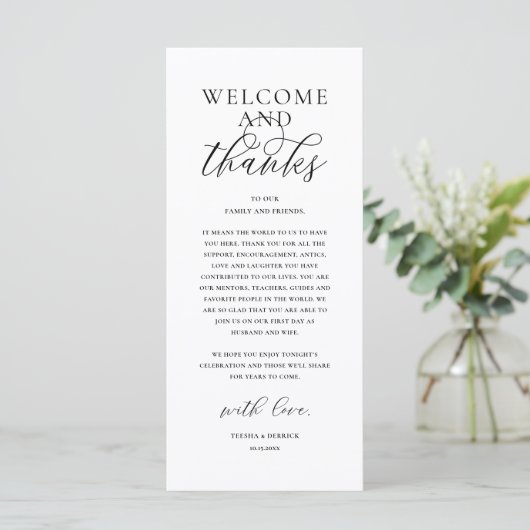 Modern Classy Wedding Reception Thank You Card Programm (Stehend Vorderseite)