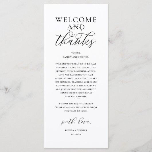 Modern Classy Wedding Reception Thank You Card Programm (Vorderseite)