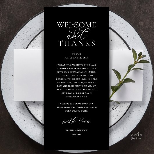 Modern Classy Wedding Reception Thank You Card Programm